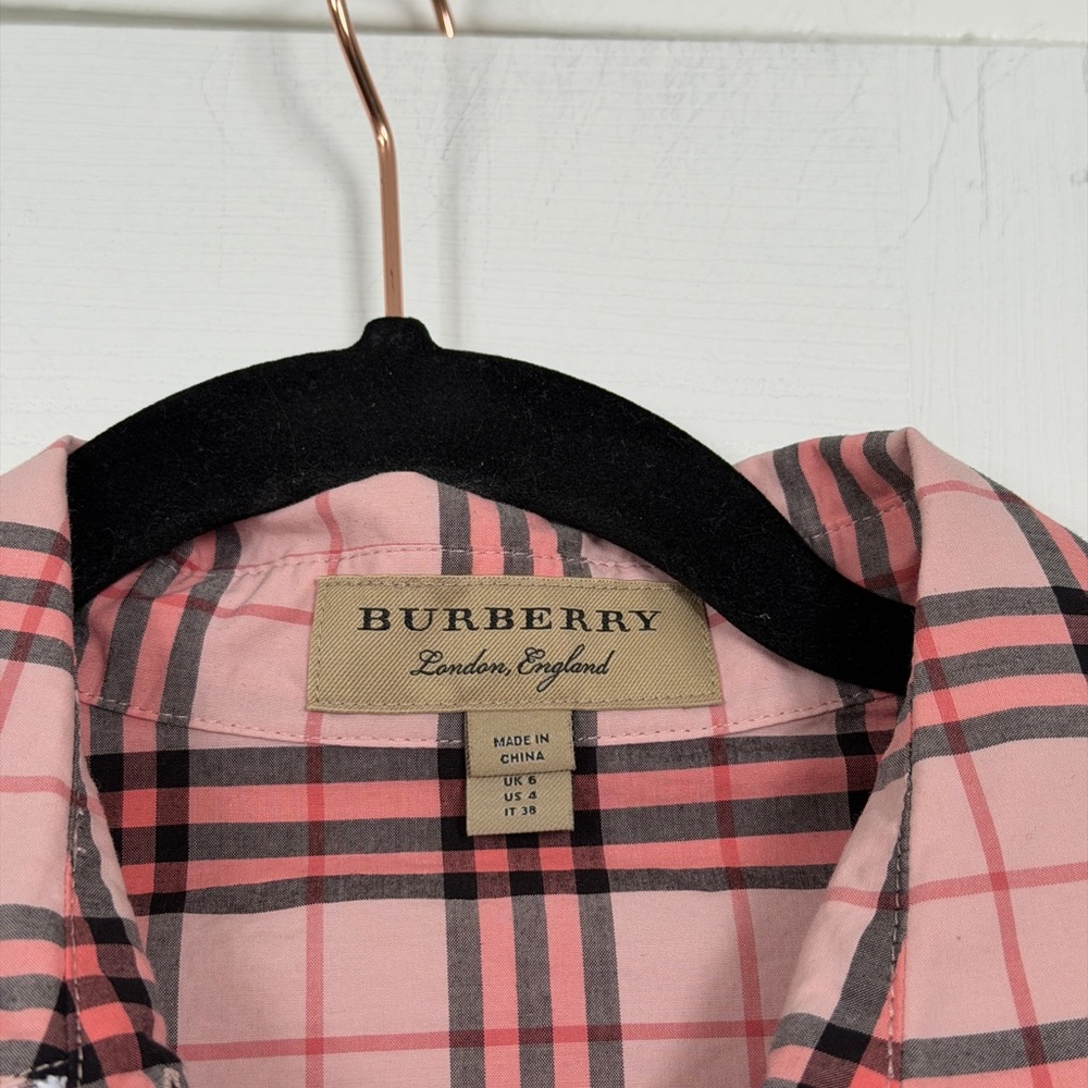 Burberry Pink Plaid Lace Trim Button Down Shirt Business Office - Picture 5 of 11